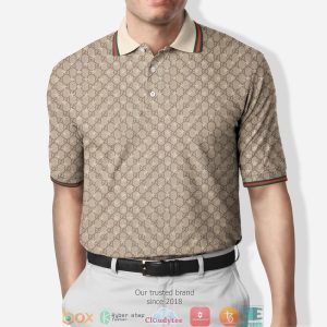 Gucci Light Brown Red Green Stripe Simple Polo Shirt Gucci Polo Shirts