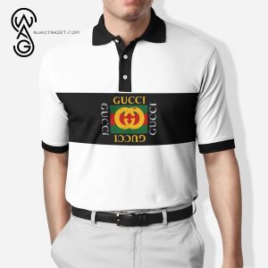 Gucci Logo Black Stripes All Over Print Premium Polo Shirt Gucci Polo Shirts