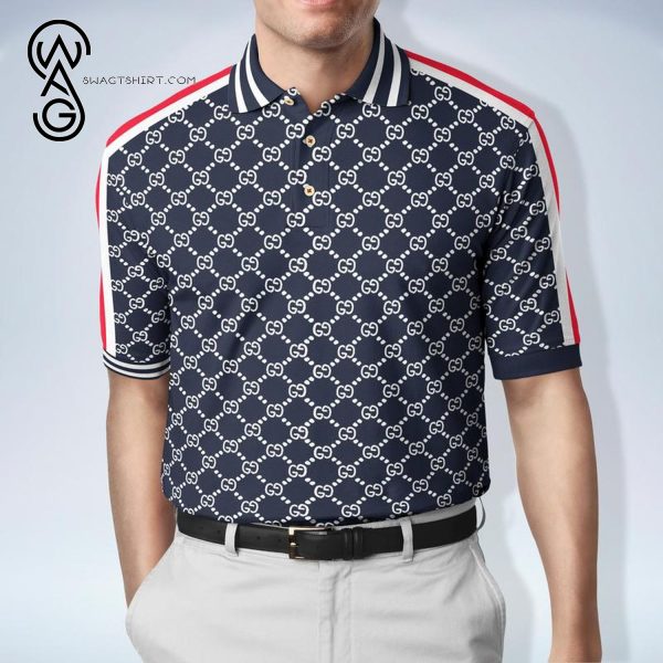 Gucci Monogram Navy All Over Print Premium Polo Shirt Gucci Polo Shirts