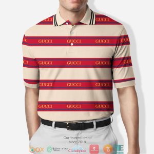 Gucci Red Apricot Stripe Polo Shirt Gucci Polo Shirts