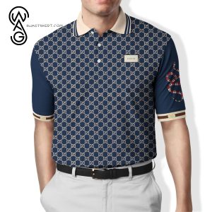Gucci Snake Navy All Over Print Premium Polo Shirt Gucci Polo Shirts