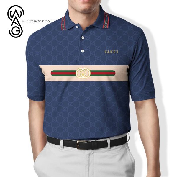 Gucci Symbol Blue All Over Print Premium Polo Shirt Gucci Polo Shirts
