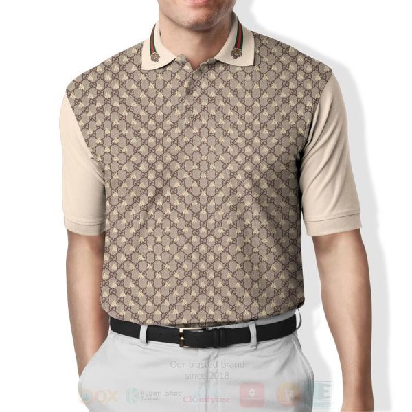 Gucci Tiger Brown Beige Polo Shirt Gucci Polo Shirts