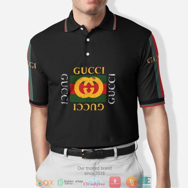 Gucci Yellow Logo Black Polo Shirt Gucci Polo Shirts