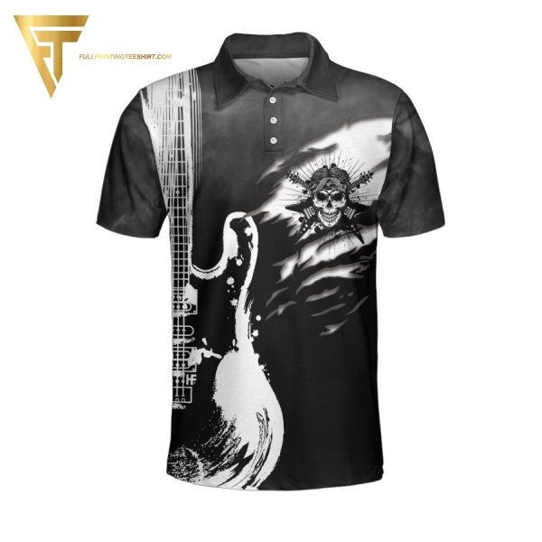 Guitar And Skull Full Printing Polo Shirt Guitar Polo Shirts