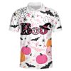 Halloween Boo Bees Bat Pumpkin Breast Cancer Awareness Polo Shirt Breast Cancer Awareness Polo Shirts