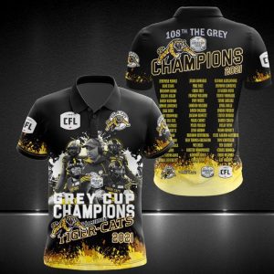 Hamilton Tiger Cats 108Th The Grey Champions 2021 3D Polo Shirt Hamilton Tiger-Cats Polo Shirts