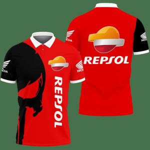 Honda Repsol Punisher Skull Red Polo Shirt Honda Polo Shirts