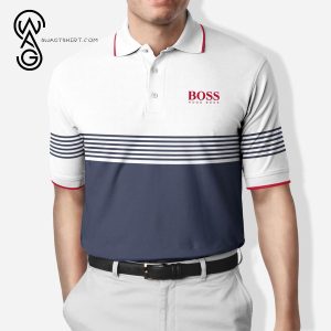Hugo Boss Navy Stripes All Over Print Premium Polo Shirt Hugo Boss Polo Shirts