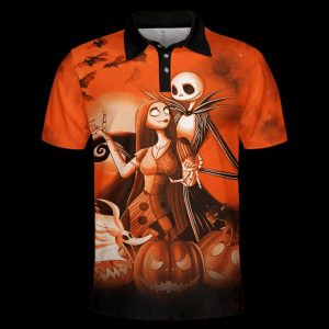 Jack Skelington And Sally Halloween Polo Shirt Halloween Polo Shirts