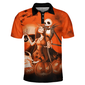 Jack Skelington And Sally Pumpkin Halloween Night Polo Shirt Halloween Polo Shirts