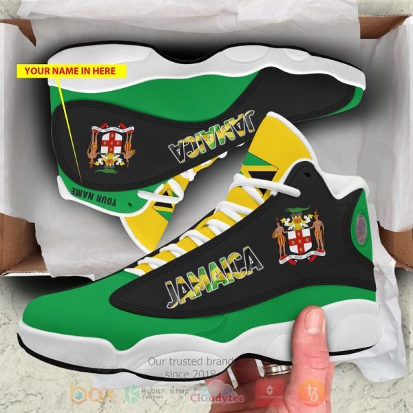 Jamaica Personalized Yellow Green Air Jordan 13 Shoes Jamaica Air Jordan 13 Shoes