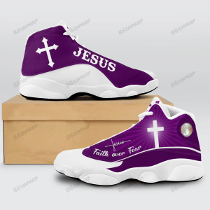 Jesus Cross Faith Over Fear Purple Air Jordan 13 Shoes Jesus Air Jordan 13 Shoes