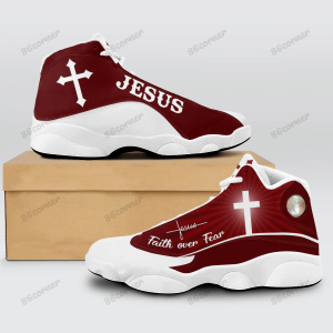 Jesus Cross Faith Over Fear Red Air Jordan 13 Shoes Jesus Air Jordan 13 Shoes