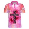 Jesus Cross Sunflowers Breast Cancer Awareness Polo Shirt Breast Cancer Awareness Polo Shirts