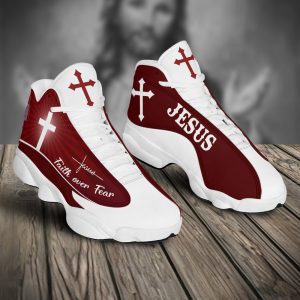 Jesus Faith Over Fear Red Air Jordan 13 Sneaker Shoes Jesus Air Jordan 13 Shoes