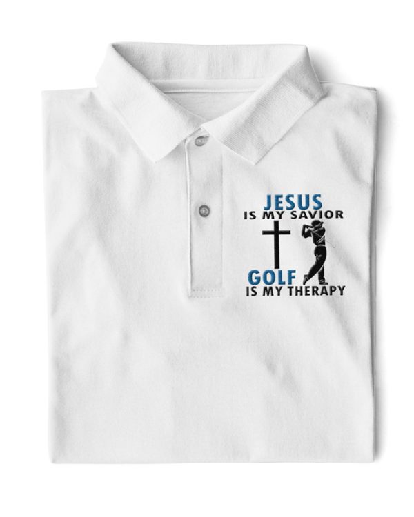 Jesus Is My Savior Golf Is My Therapy Polo Shirt Golf Polo Shirts