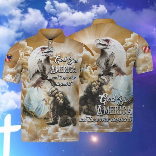 Jesus Veteran Ealge God Bless America And Those Who Defend It Polo Shirt Jesus Polo Shirts