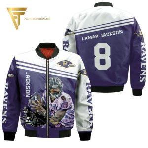 Lamar Jackson Baltimore Ravens 8 Legend Full Print Bomber Jacket Baltimore Ravens Bomber Jacket