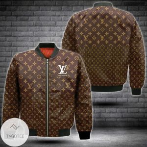 Louis Vuitton Brand Logo Over Printed 3D Bomber Jacket Louis Vuitton Bomber Jacket
