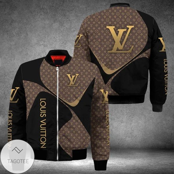 Louis Vuitton Brand Logo Printed Mix Color Black 3D Bomber Jacket Louis Vuitton Bomber Jacket