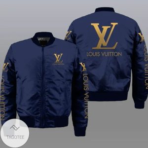Louis Vuitton Brand Logo Printed Navy 3D Bomber Jacket Louis Vuitton Bomber Jacket