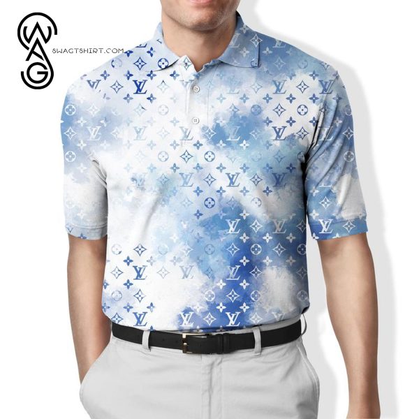 Louis Vuitton Light Blue All Over Print Premium Polo Shirt Louis Vuitton Polo Shirts