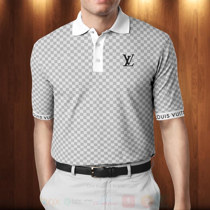 Louis Vuitton Grey Caro Collar White Polo Shirt - Tagotee
