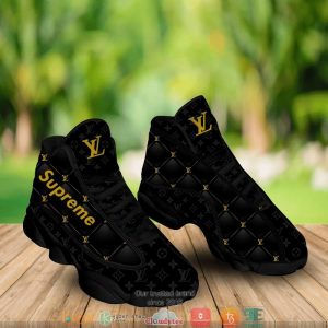 Louis Vuitton Supreme Black Gold Pattern Air Jordan 13 Sneaker Shoes Louis Vuitton Air Jordan 13 Shoes