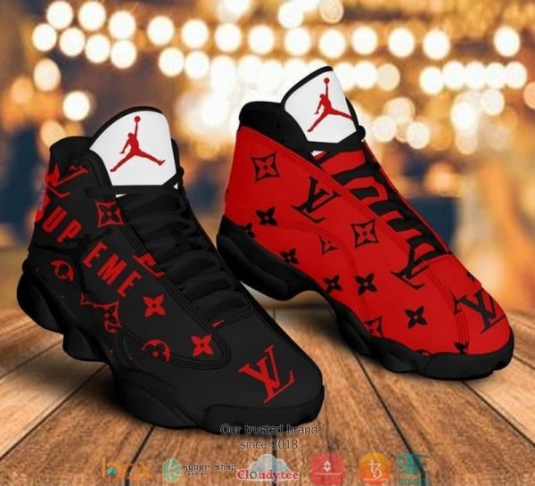 Louis Vuitton Supreme Black Red Air Jordan 13 Sneaker Shoes Louis Vuitton Air Jordan 13 Shoes