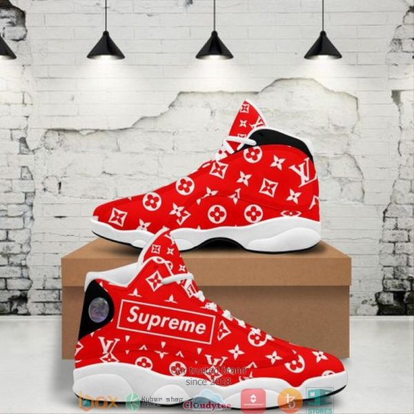 Louis Vuitton Supreme Red Air Jordan 13 Sneaker Shoes Louis Vuitton Air Jordan 13 Shoes