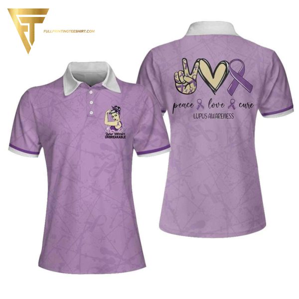 Lupus Awareness Peace Love Cure Full Printing Polo Shirt Lupus Awareness Polo Shirts