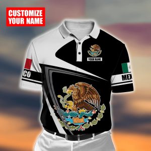 Mexico Black White Mexican Flag Custom Personalized Polo Shirt Mexico Polo Shirts
