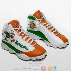 Miami Hurricanes Football Ncaaf Teams Big Logo Gift Air Jordan 13 Sneaker Shoes Miami Hurricanes Air Jordan 13 Shoes