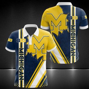 Michigan Football B1G 3D Polo Shirt Michigan Wolverines Polo Shirts