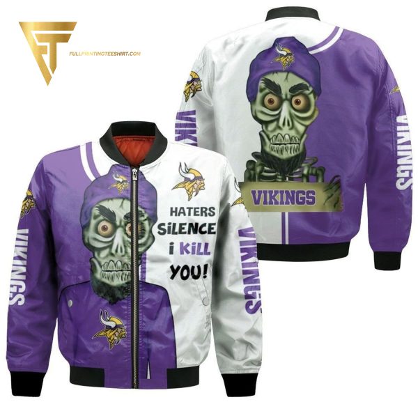 Minnesota Vikings Haters Silence I Kill You Achmed Bomber Jacket Minnesota Vikings Bomber Jacket