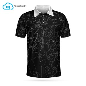 Multiple Face One Line Art Black Version Full Printing Polo Shirt Multiple Face One Line Polo Shirts