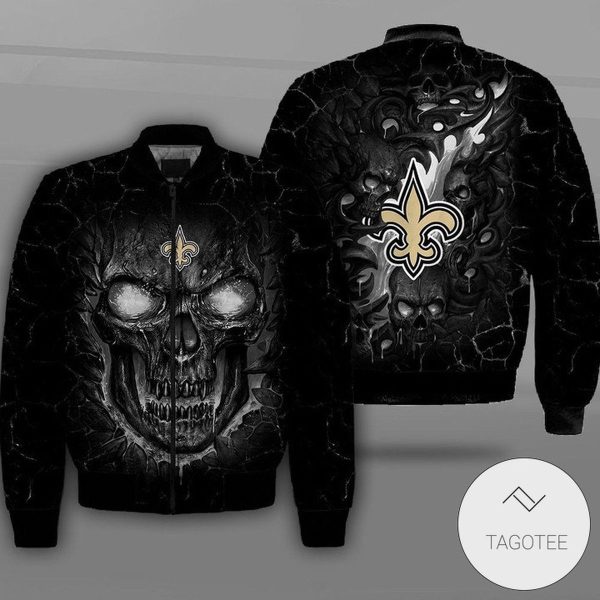 New Orleans Saints Lava Skull Full Print Bomber Jacket New Orleans Saints Bomber Jacket