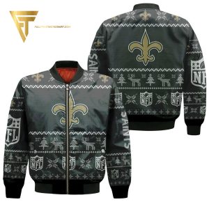 New Orleans Saints Ugly Christmas Full Printing Bomber Jacket New Orleans Saints Bomber Jacket