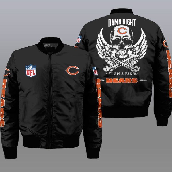 Nfl Chicago Bears Wings Skull 3D Bomber Jacket Chicago Bears Bomber Jacket