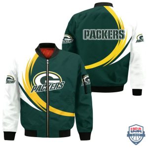Nfl Green Bay Packers Curve Design Bomber Jacket Green Bay Packers Bomber Jacket
