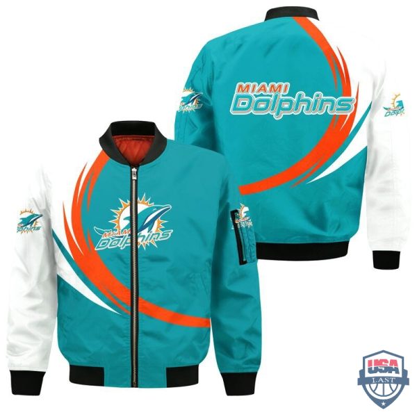 Nfl Miami Dolphins Curve Design Bomber Jacket Miami Dolphins Bomber Jacket