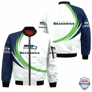 Nfl Seattle Seahawks Curve Design Bomber Jacket Seattle Seahawks Bomber Jacket