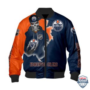 Nhl Edmonton Oilers Death Skull Bomber Jacket Edmonton Oilers Bomber Jacket