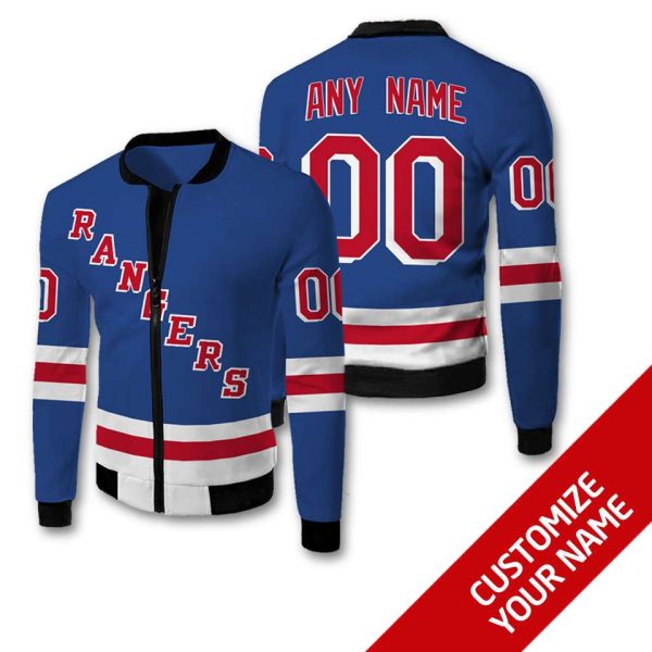 Nhl New York Rangers Team Personalized Blue 3D Bomber Jacket New York Rangers Bomber Jacket