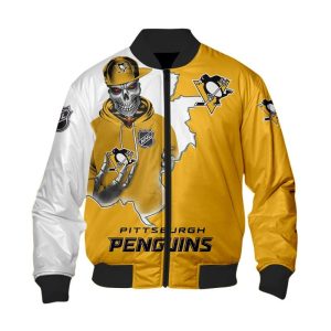 Nhl Pittsburgh Penguins Death Skull Bomber Jacket Pittsburgh Penguins Bomber Jacket