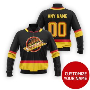 Nhl Vancouver Canucks Team Personalized Black 3D Bomber Jacket Vancouver Canucks Bomber Jacket