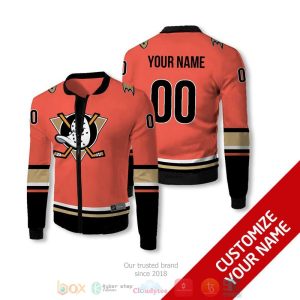 Personalized Anaheim Ducks Nhl Orange Black Custom Bomber Jacket Anaheim Ducks Bomber Jacket