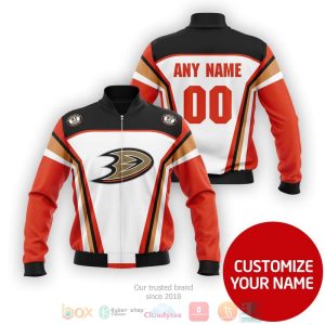 Personalized Anaheim Ducks Nhl White Red Custom Bomber Jacket Anaheim Ducks Bomber Jacket