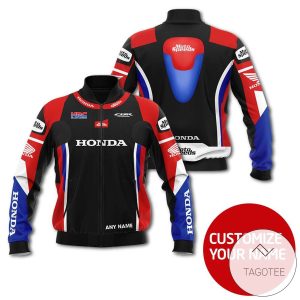 Personalized Black Honda Branded Unisex Racing 3D Bomber Jacket Honda Bomber Jacket